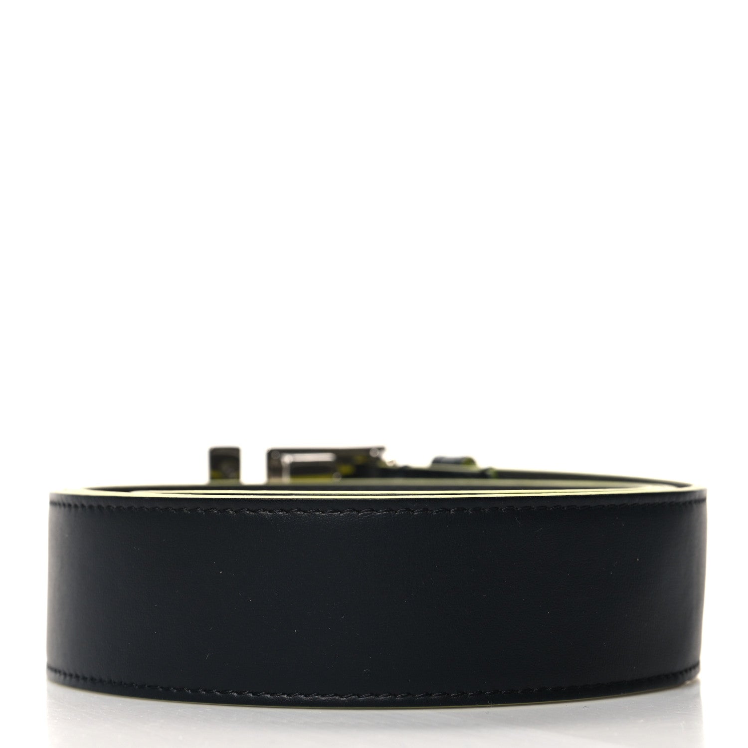 Fendi Vitello Century Elite Enamel FF Buckle Belt 105 42 Black Giallo Fluo 2 of 6