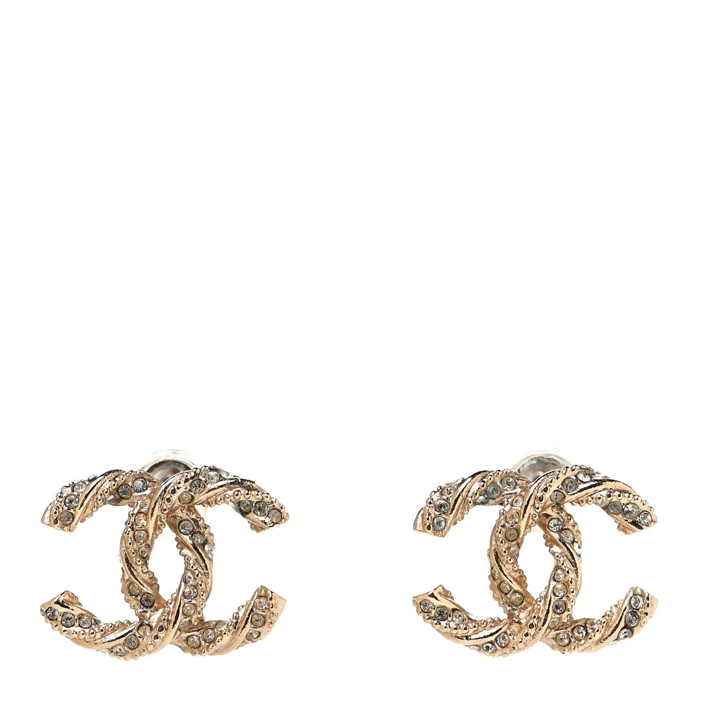 Crystal Twisted CC Earrings Gold