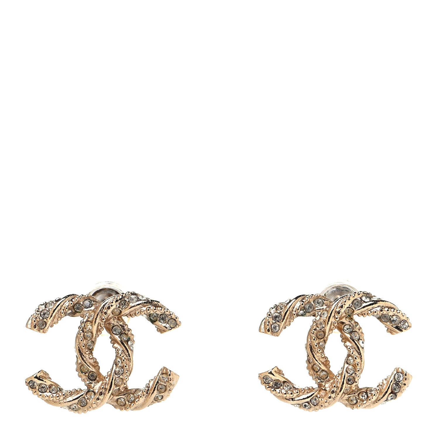 Chanel Crystal Twisted CC Earrings Gold 1 of 4