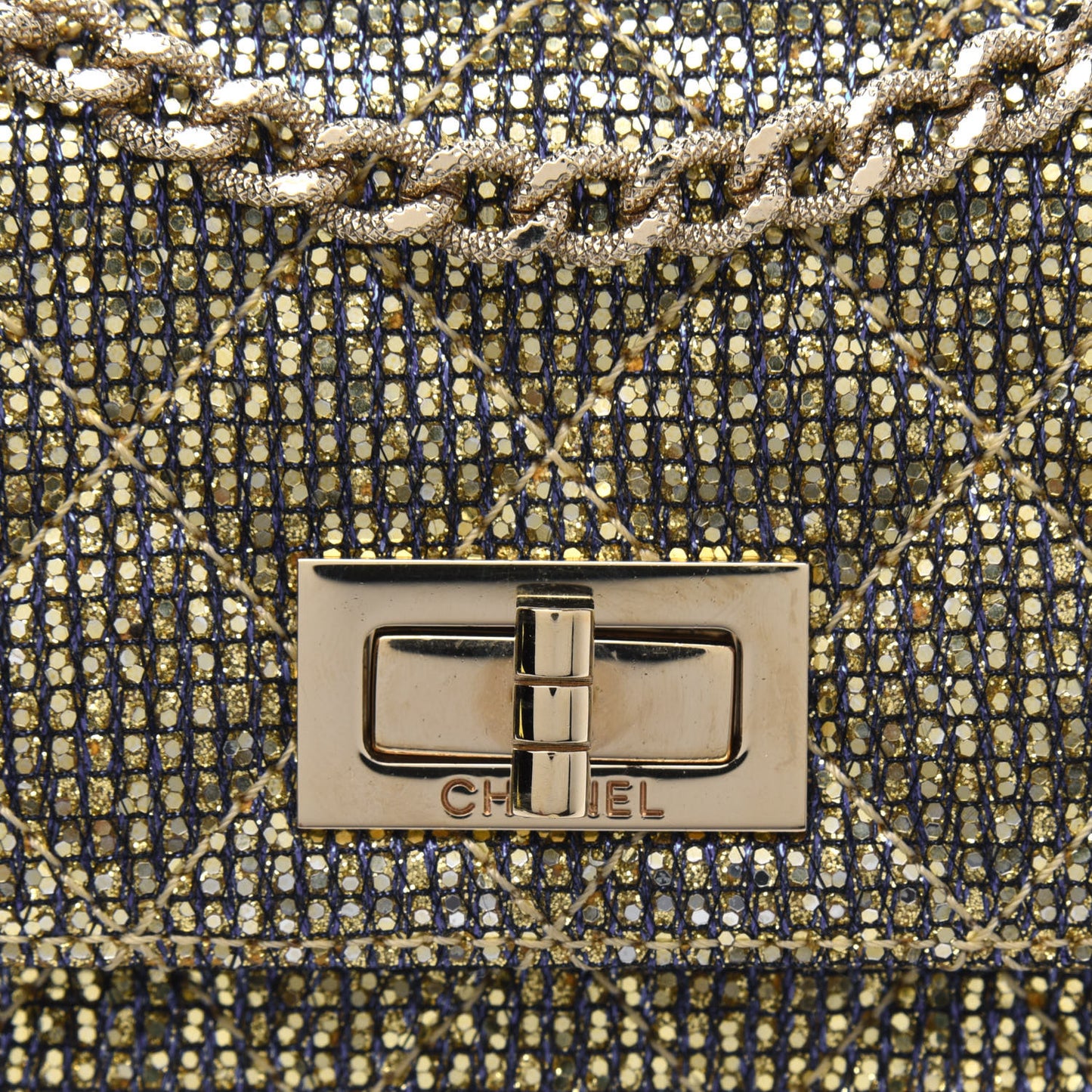 Crystal Quilted Mademoiselle Reissue 2.55 Evening Flap Gold