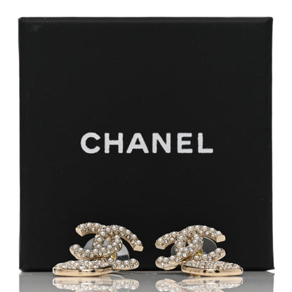 Chanel Pearl Baguette Crystal CC Drop Earrings Gold 5 of 5