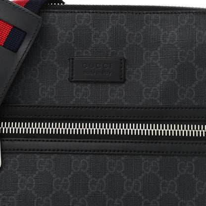 Gucci GG Supreme Monogram Appia Calfskin Web Flat Messenger Bag Black Grey 8 of 11