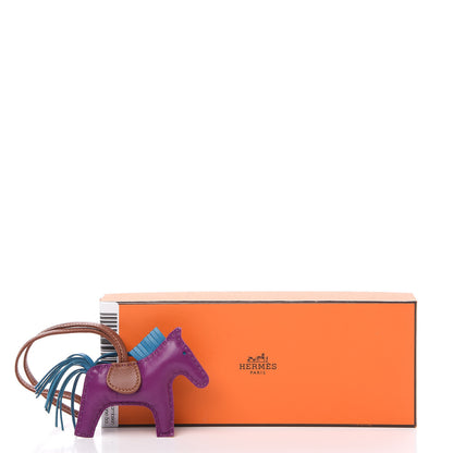 Hermes Milo Lambskin Grigri Rodeo Horse Bag Charm PM Anemone Bleu Izmir Fauve 4 of 4