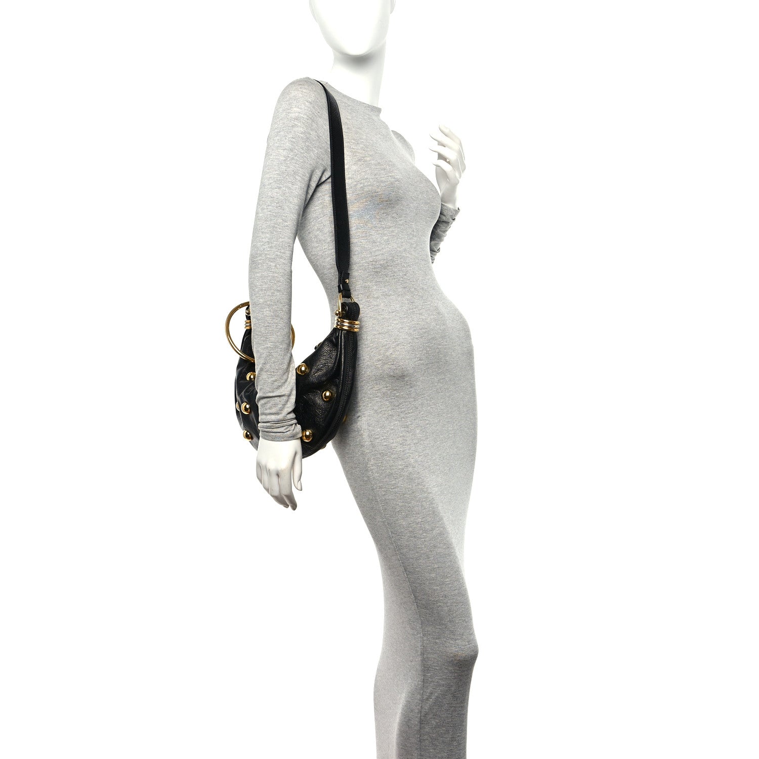 Chloe Calfskin Studded Small Bracelet Hobo Bag Black 2 of 9