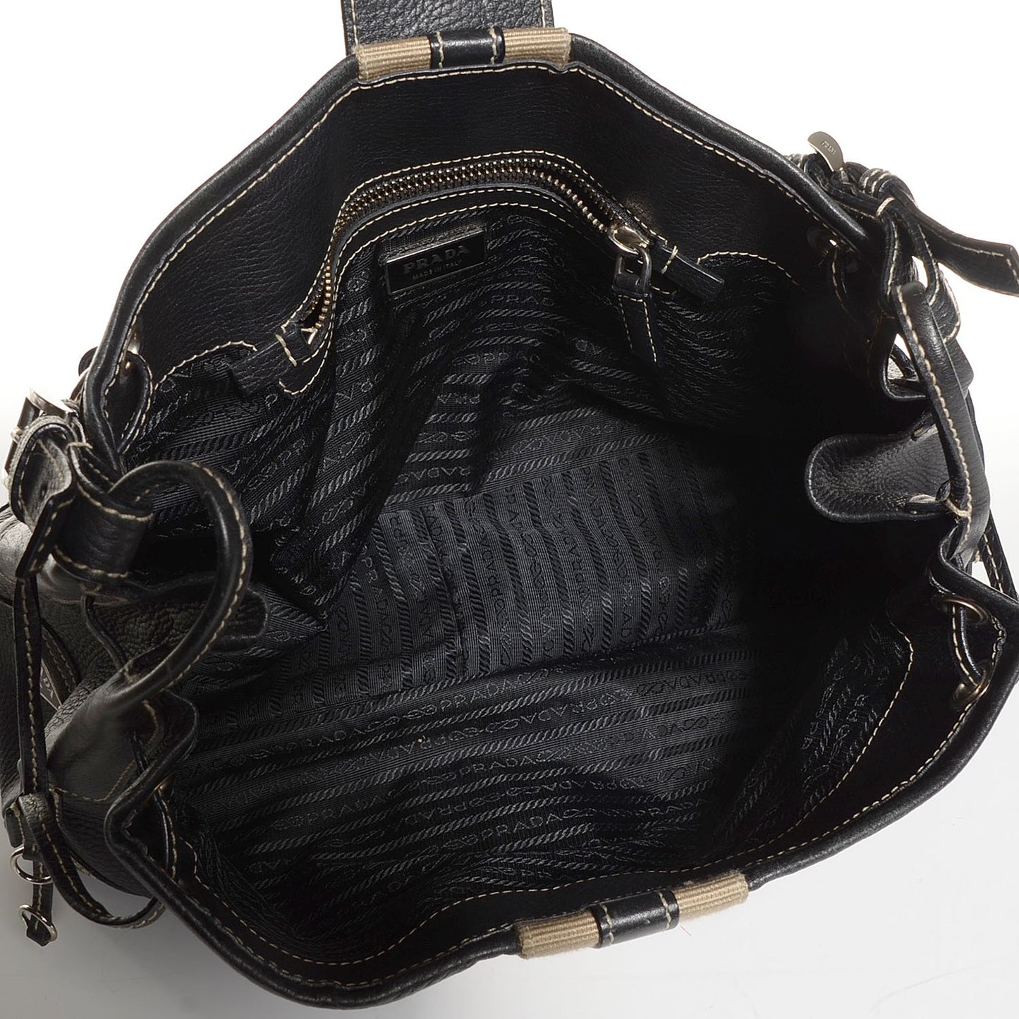 Vitello Daino Stripe Shoulder Bag Nero Black