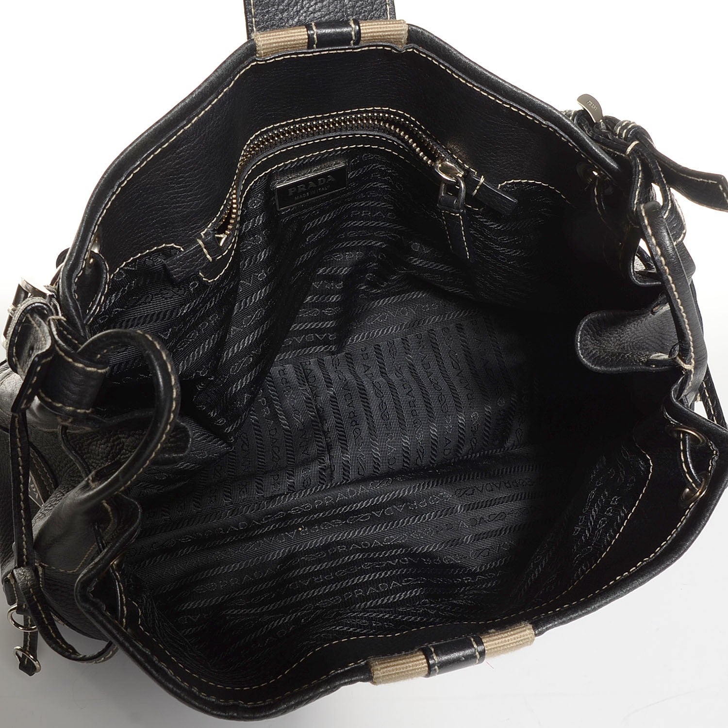 Prada Vitello Daino Stripe Shoulder Bag Nero Black 5 of 8