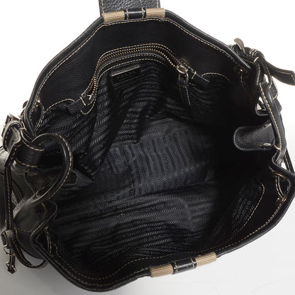 Prada Vitello Daino Stripe Shoulder Bag Nero Black 5 of 8