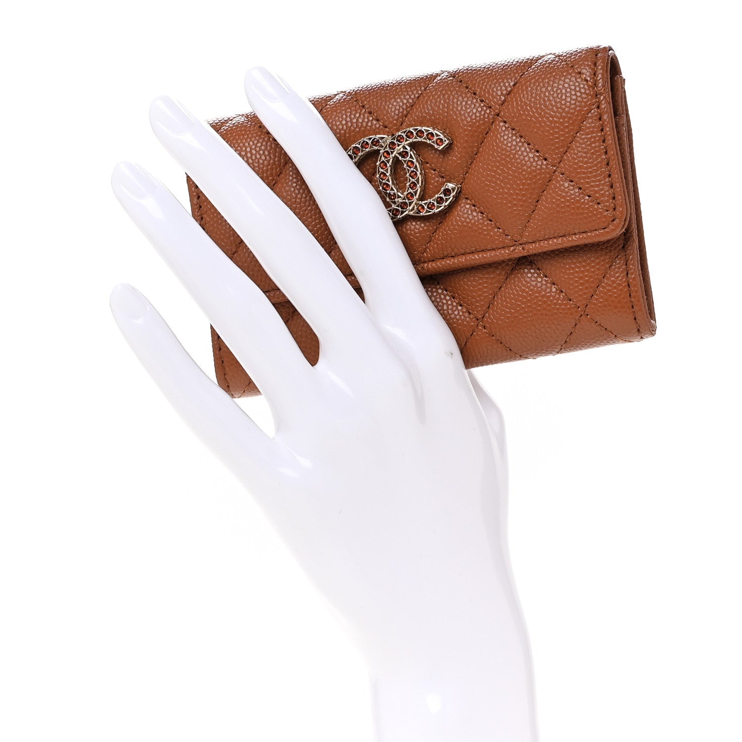 Chanel Shiny Caviar Quilted Strass CC Flap Card Holder Brown 2 of 8