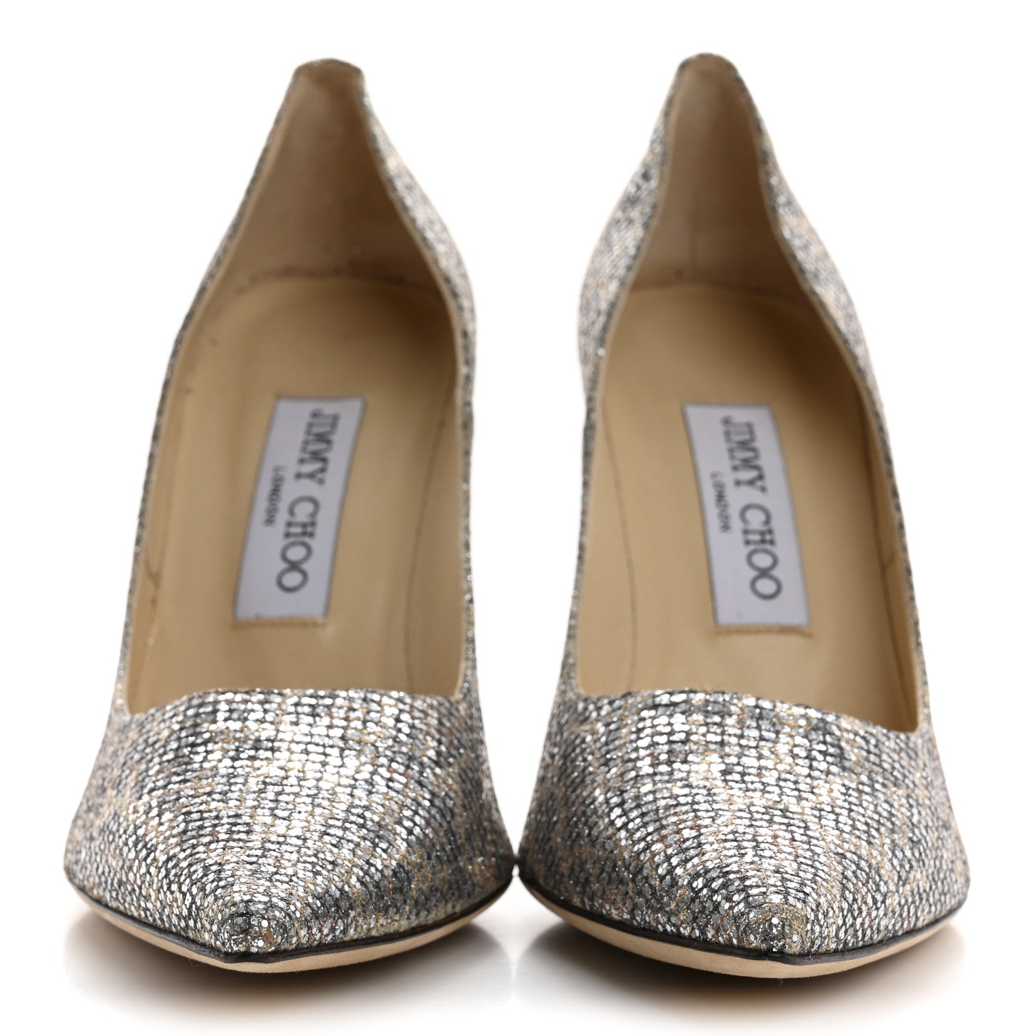 Jimmy Choo Coarse Glitter Fabric Aurora Leopard Print Abel Pumps 37 Champagne 3 of 8
