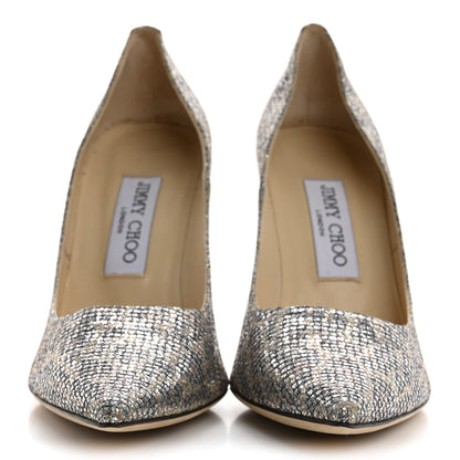 Jimmy Choo Coarse Glitter Fabric Aurora Leopard Print Abel Pumps 37 Champagne 3 of 8
