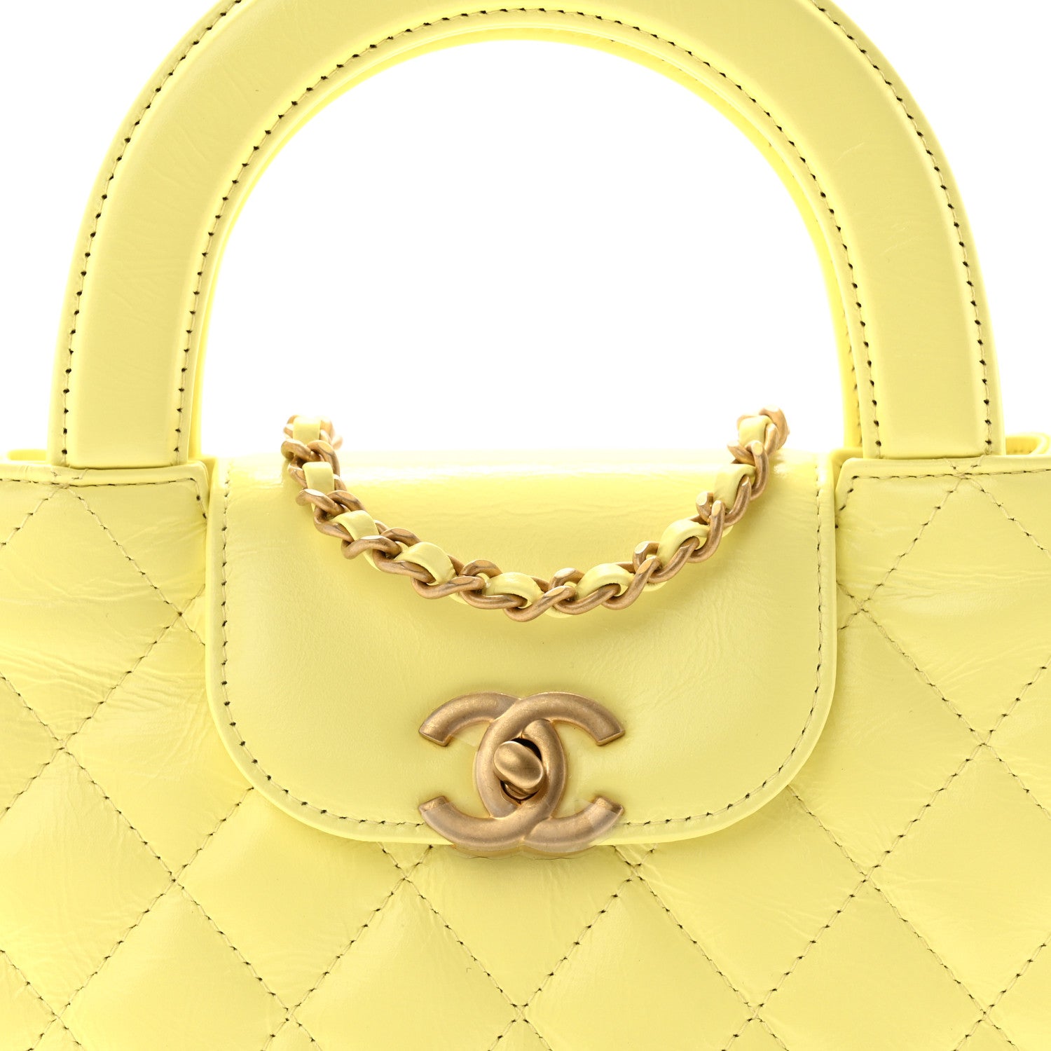 Chanel Shiny Aged Calfskin Quilted Nano Kelly Shopper Light Yellow 8 of 11