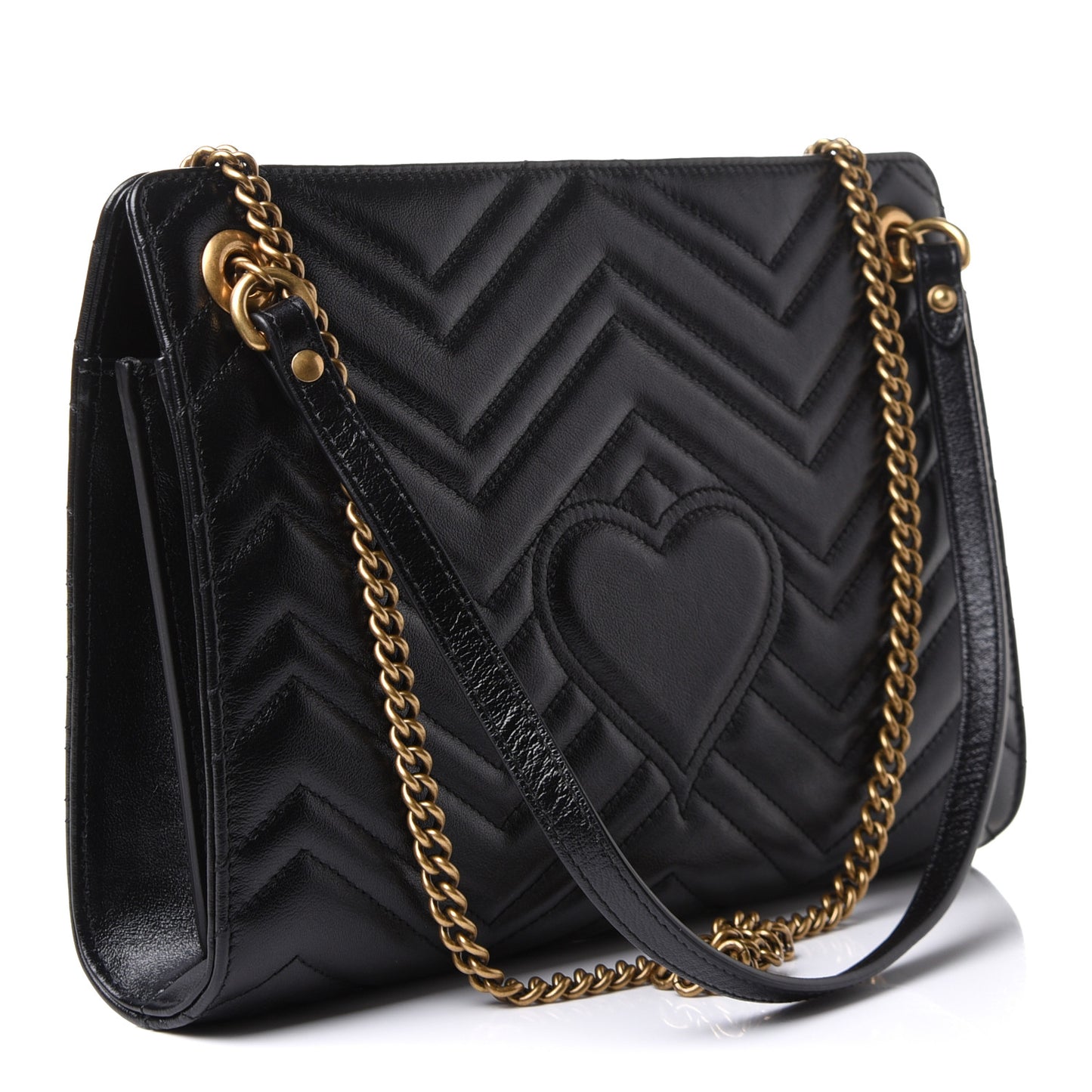 Azalea Calfskin Matelasse Heart Medium GG Marmont Slim Shoulder Bag Black