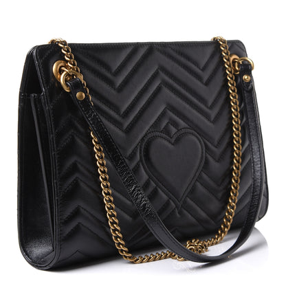 Gucci Azalea Calfskin Matelasse Heart Medium GG Marmont Slim Shoulder Bag Black 3 of 11