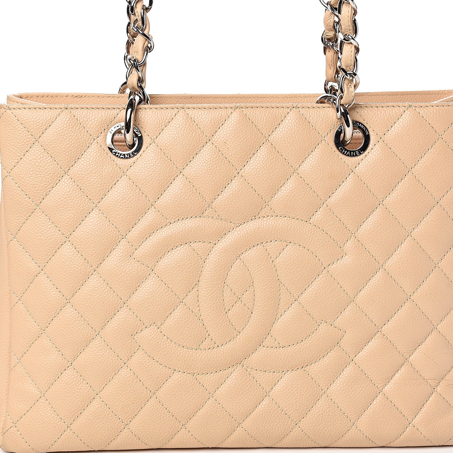 Caviar Quilted Grand Shopping Tote GST Beige Clair