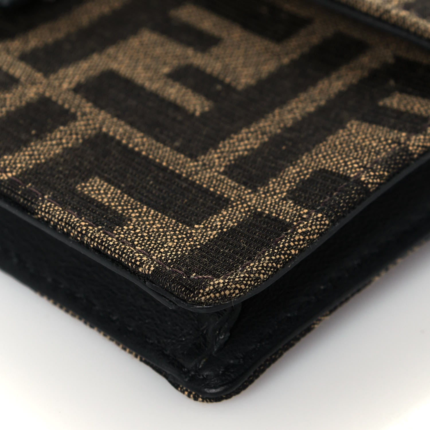 Fendi Recycled Fabric Jacquard Vitello Grace FF 1974 Baguette Belt Pouch Tobacco Moro Black 5 of 12