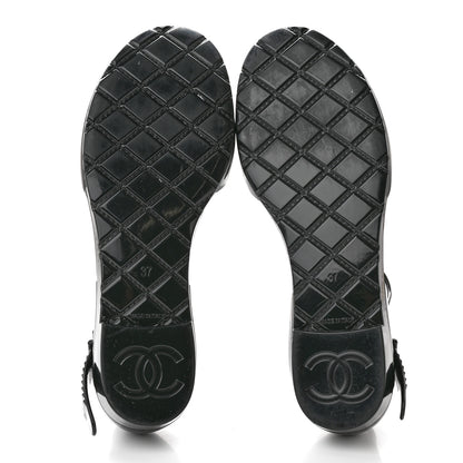 Chanel Jelly Camellia Sandals 37 Black Ivory 5 of 10