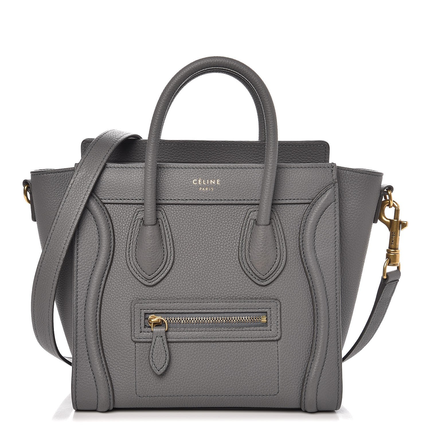 Celine Drummed Calfskin Nano Luggage Kohl 1 of 9