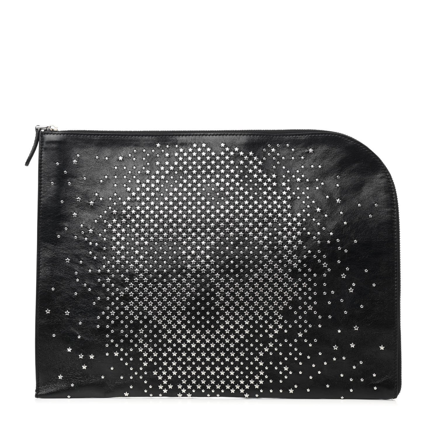 Calfskin Studded Skull Zipped Pouch Black