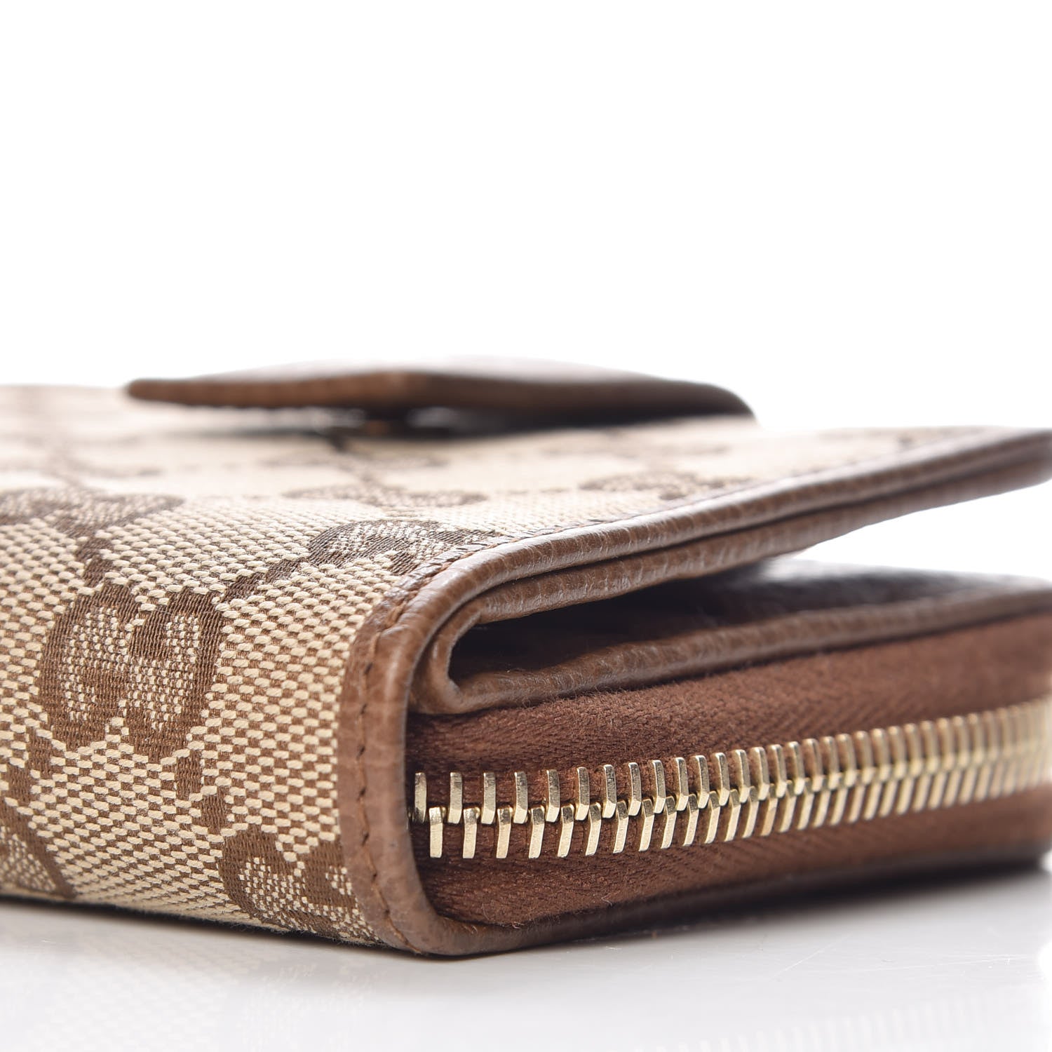 Gucci Monogram Dollar Calfskin Zip Around French Wallet Beige Ebony Tabacco 10 of 11