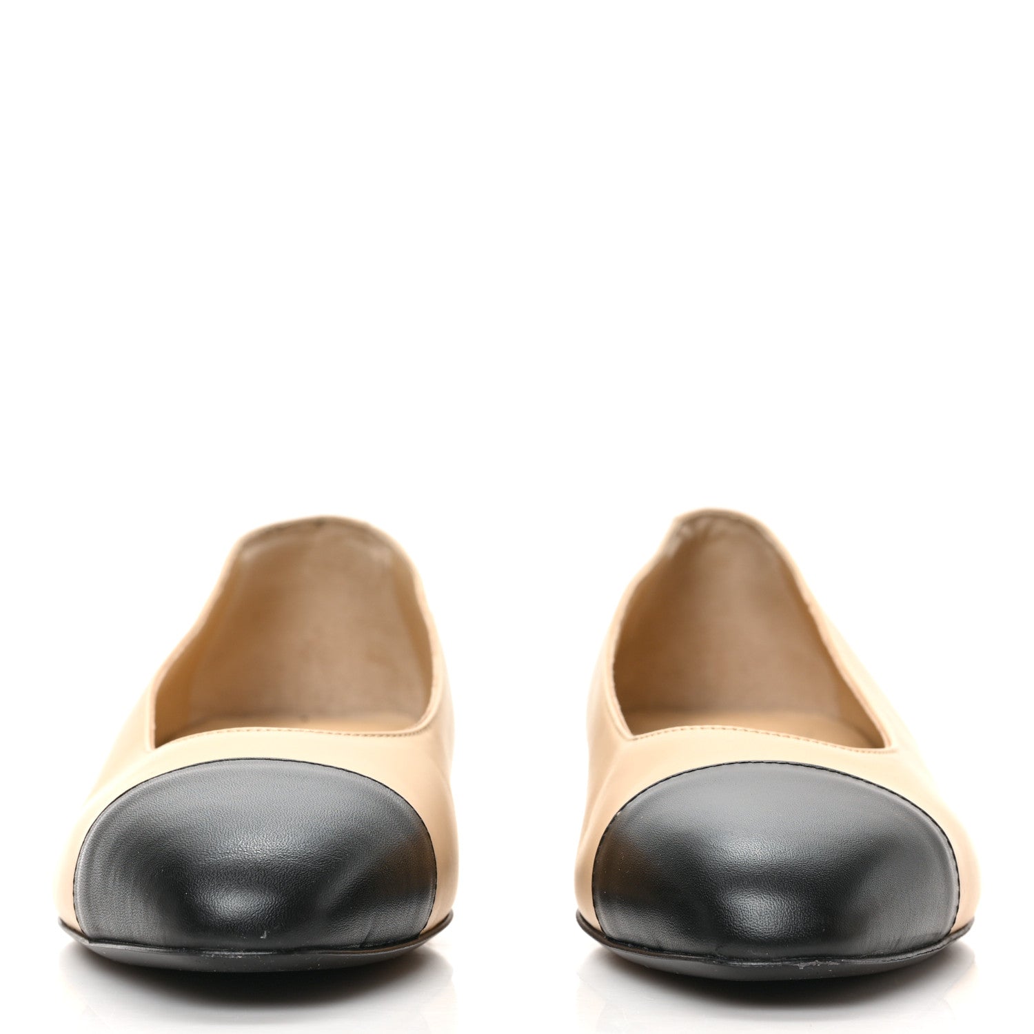 Chanel Lambskin Cap Toe CC Uniform Ballerina Flats 39 Beige Black 3 of 9