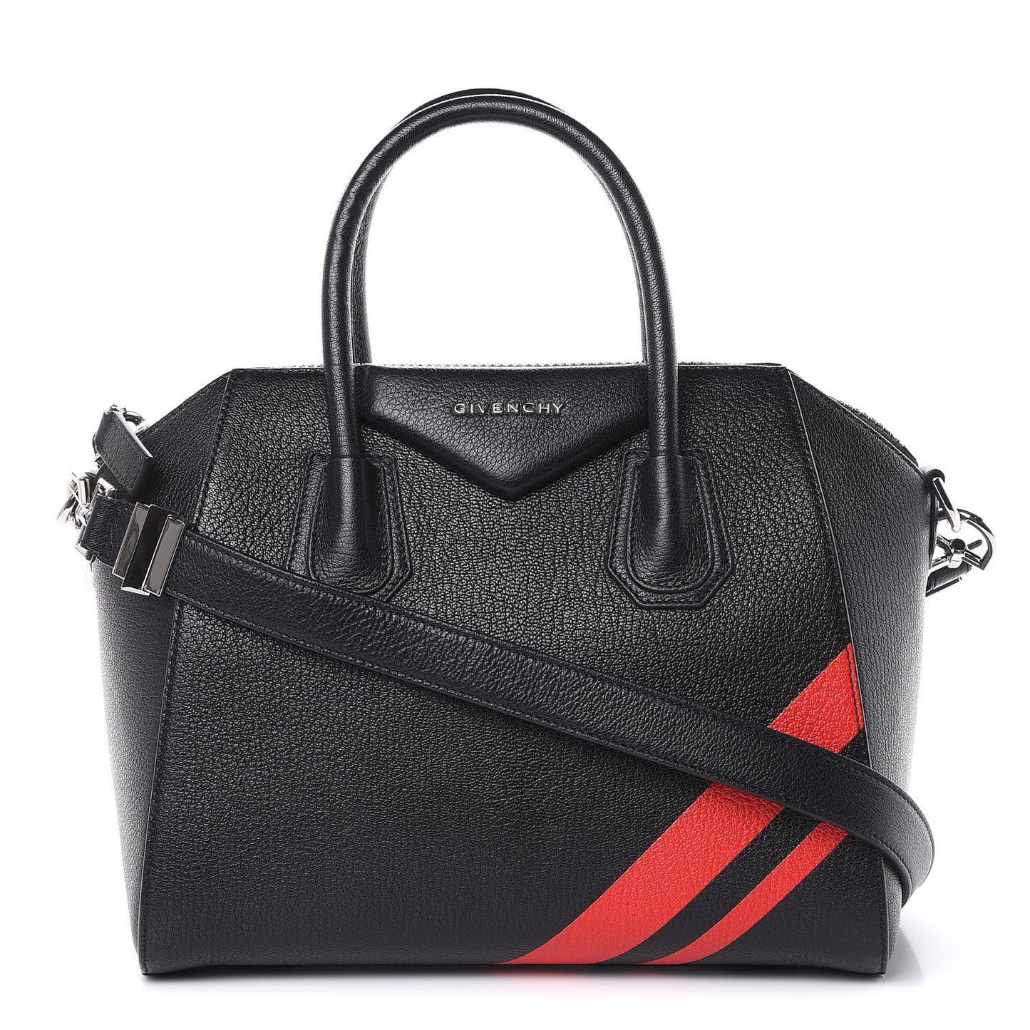 Sugar Goatskin Striped Small Antigona Black Red