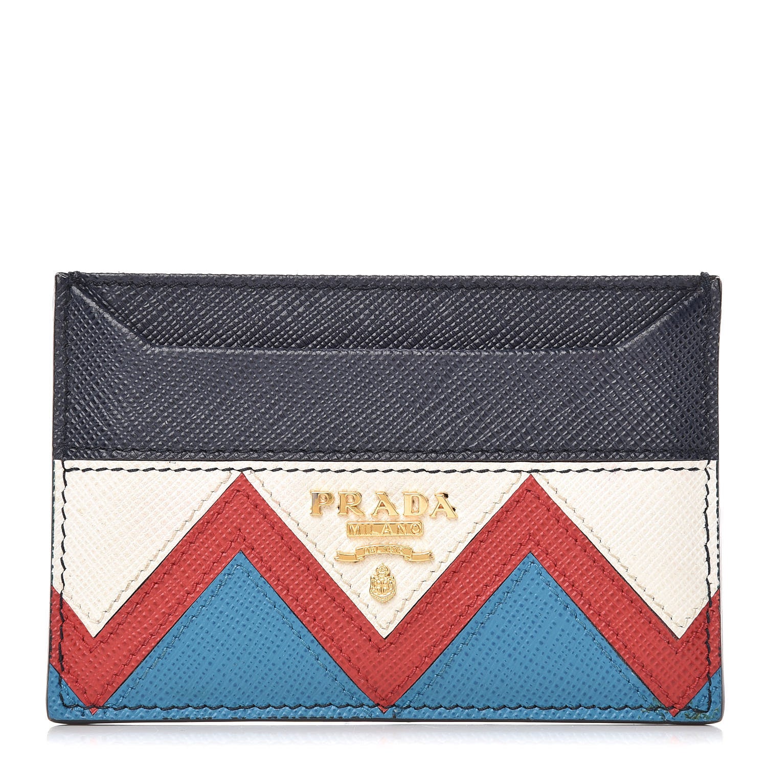 Prada Saffiano Greche Card Holder Baltico Rosso 1 of 7