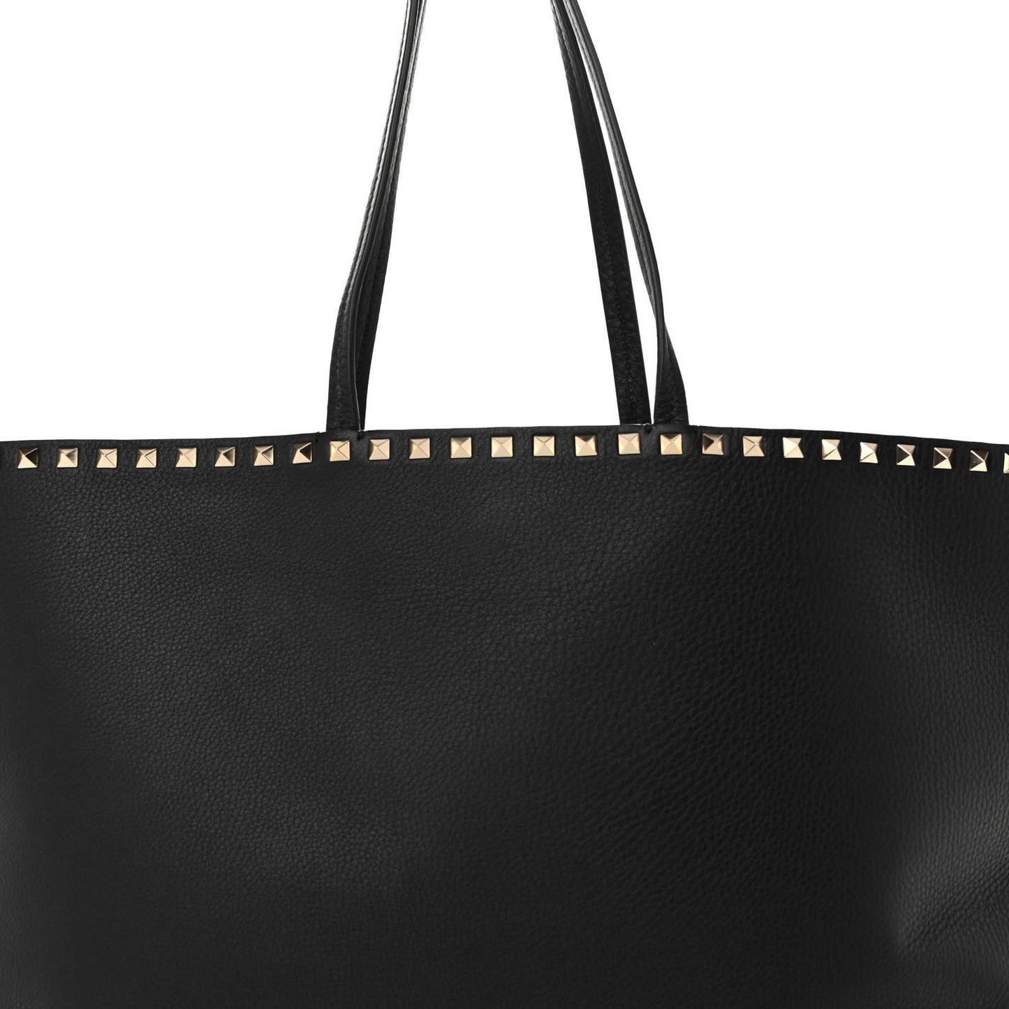 Grained Calfskin Rockstud Shoulder Tote Black