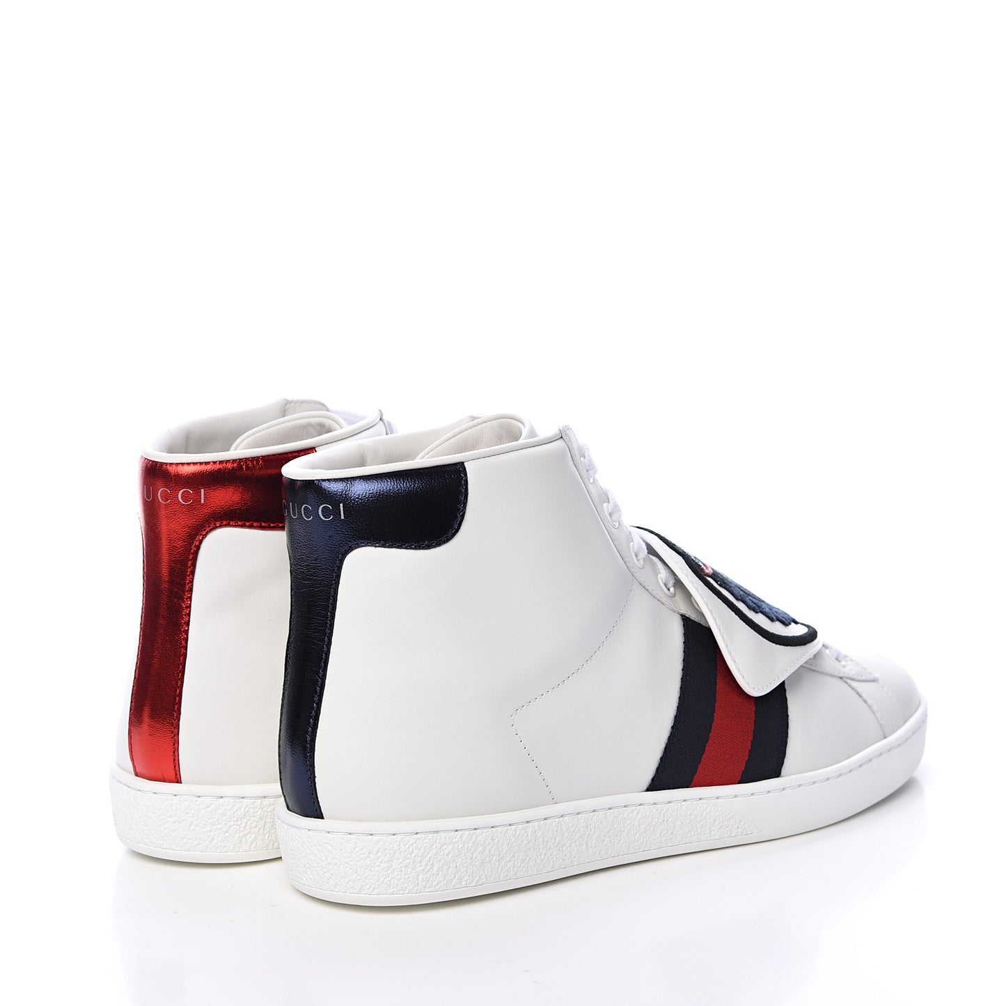 Calfskin Web Wolf Removable Patches Mens Ace High Top Sneakers 8.5 White