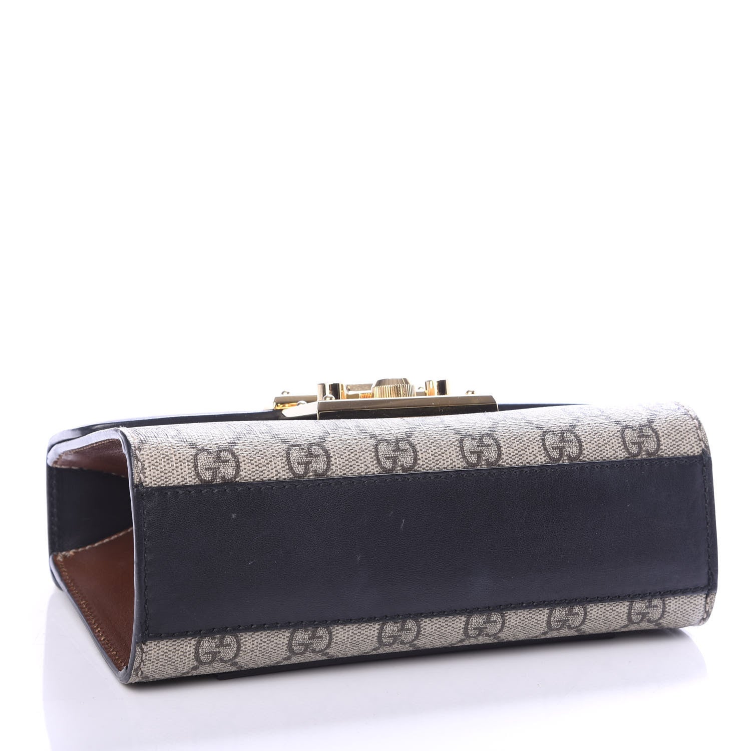 Gucci GG Supreme Monogram Calfskin Small Padlock Shoulder Bag Beige Black Cuir 3 of 9