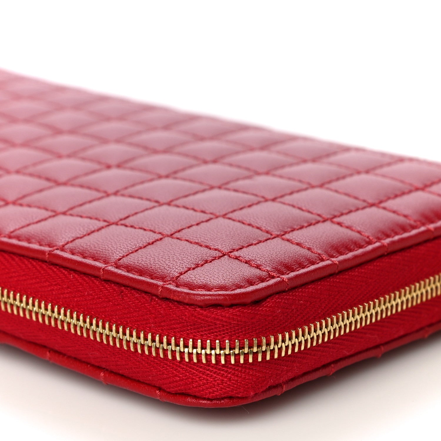 Celine Lambskin Quilted Large C Charm Zip Around Wallet Red 13 of 13