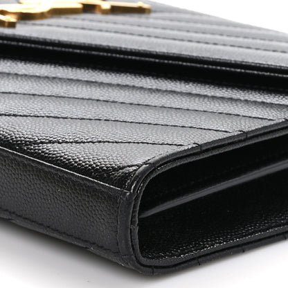 Saint Laurent Grain De Poudre Matelasse Chevron Monogram Chain Wallet Black 10 of 11