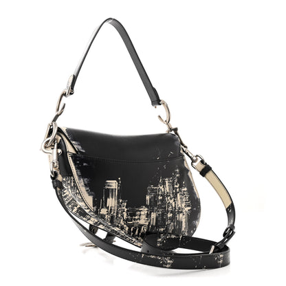 Christian Dior Calfskin New York Printed Saddle Bag With Strap Black White 3 of 10