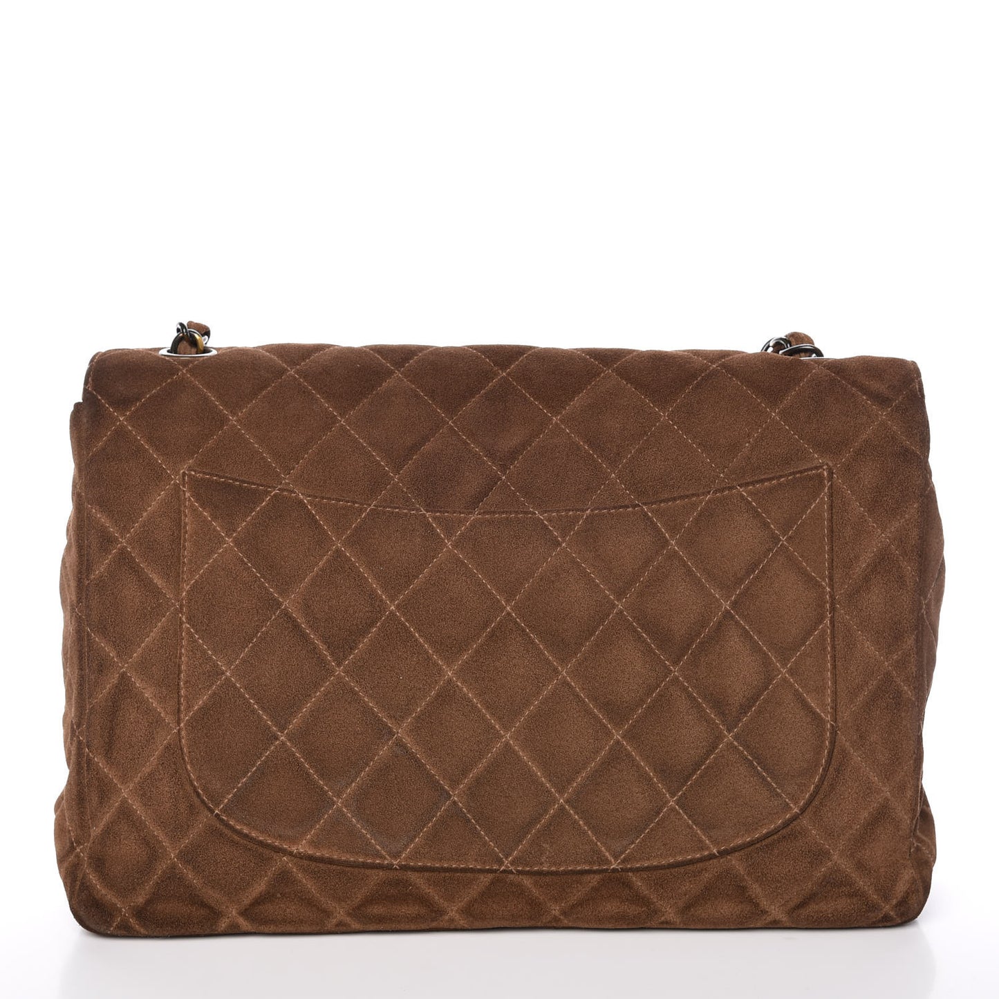 Suede Quilted Jumbo Single Flap Brown