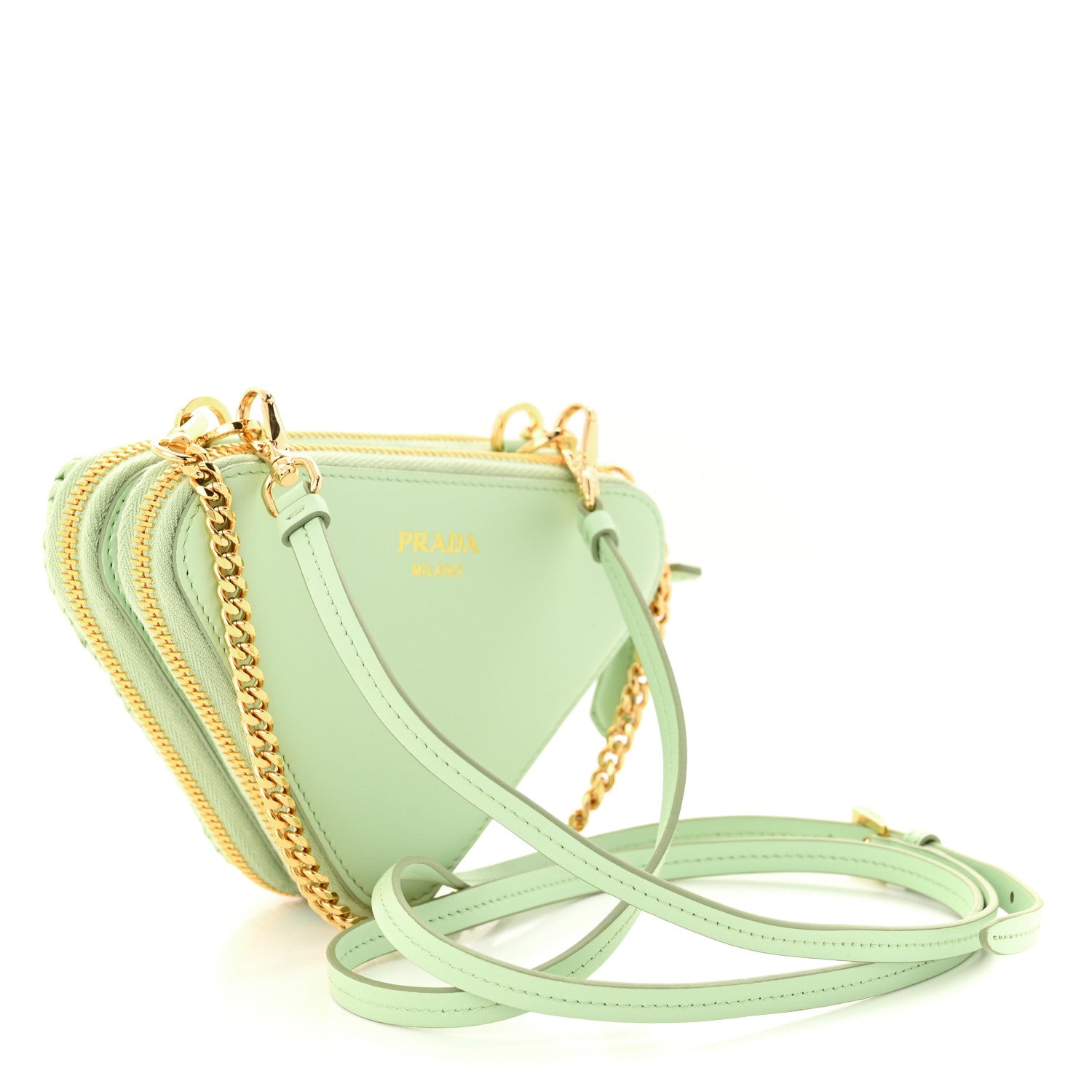 Prada Raffia Calfskin Crochet Logo Embroidered Mini Triangle Crossbody Pouch Acqua 3 of 12