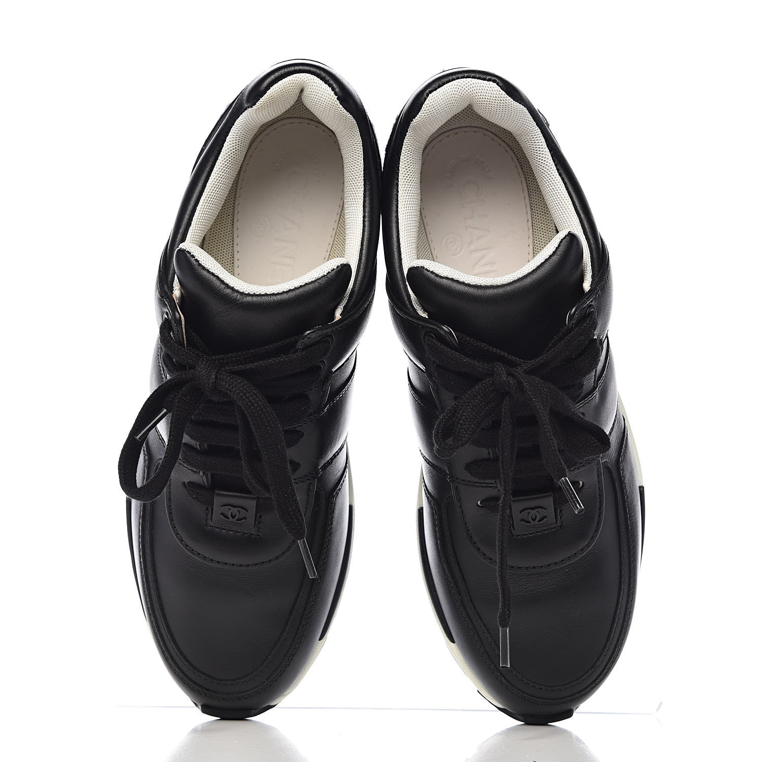 Chanel Calfskin Tweed CC Sneakers 38 Black White 9 of 11