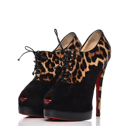 Christian Louboutin Pony Hair Suede Miss Poppins 140 Peep Toe Platform Booties 40.5 Version Leopard 2 of 9