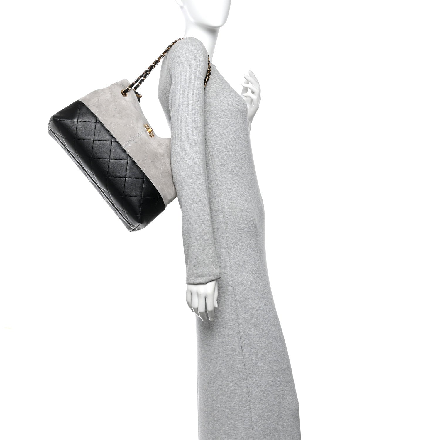 Chanel Suede Calfskin Shiny Lambskin Quilted Small Coco Base Shopping Bag Grey Black 2 of 10