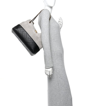 Chanel Suede Calfskin Shiny Lambskin Quilted Small Coco Base Shopping Bag Grey Black 2 of 10