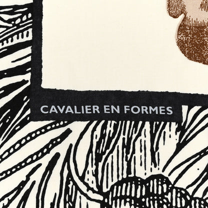 Hermes Cashmere Silk Cavaliere En Formes Shawl 140 White Black Kaki 5 of 5