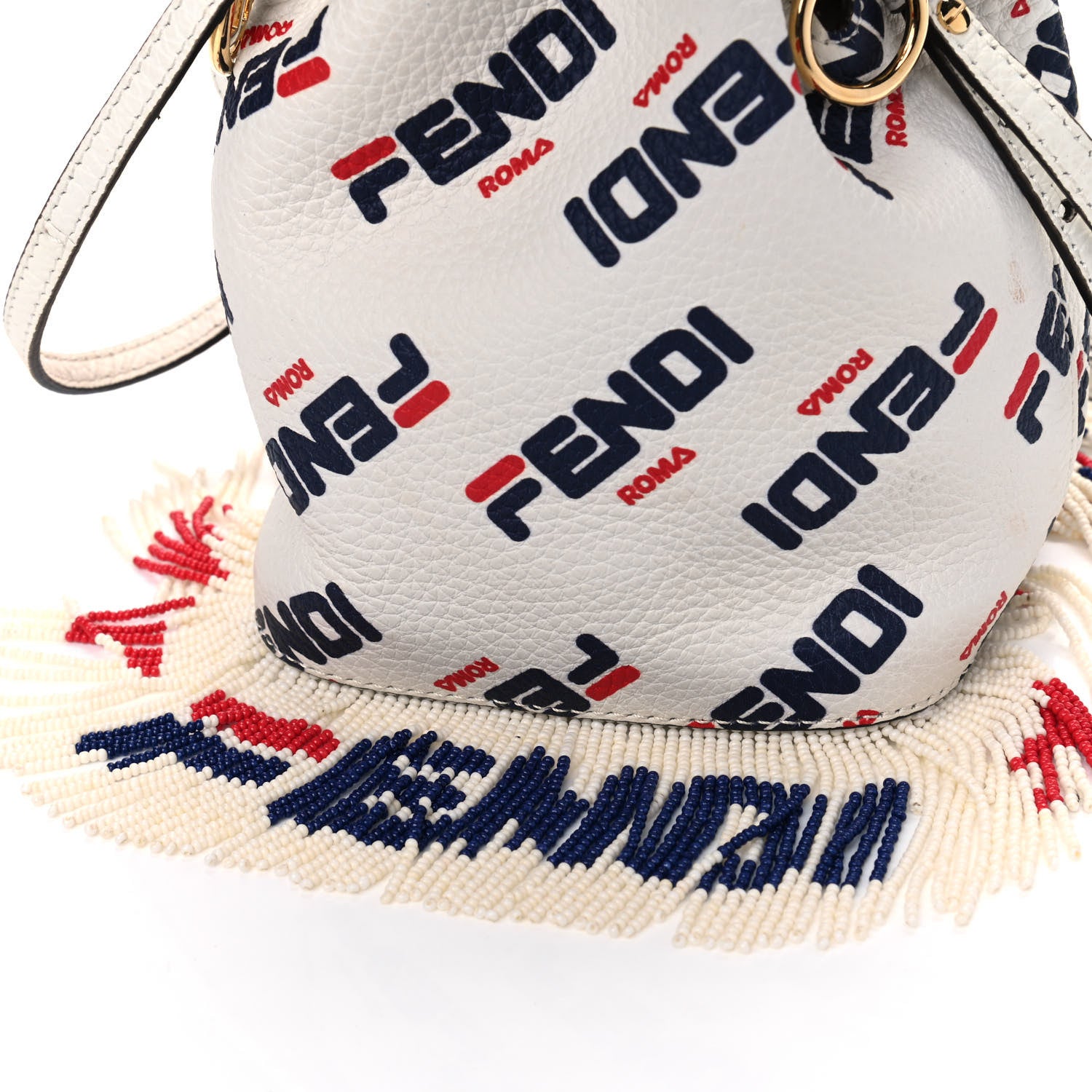 Fendi X FILA Calfskin F is Fendi Mania Fringe Mini Mon Tresor Bucket Bag White 7 of 7
