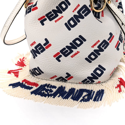 Fendi X FILA Calfskin F is Fendi Mania Fringe Mini Mon Tresor Bucket Bag White 7 of 7