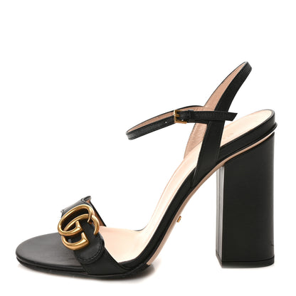 Gucci Lifford Calfskin GG Marmont Ankle Wrap 105mm Sandals 38 Black 1 of 9