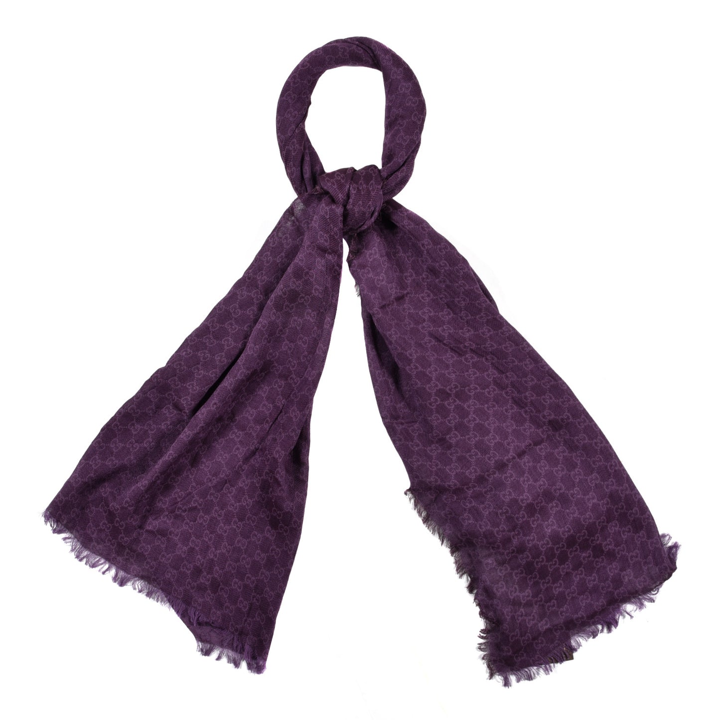 Cotton Wool Silk GG Monogram Calicotto Fringe Scarf Violet Parma