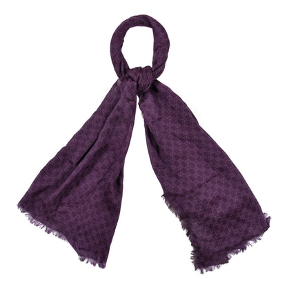 Gucci Cotton Wool Silk GG Monogram Calicotto Fringe Scarf Violet Parma 1 of 3