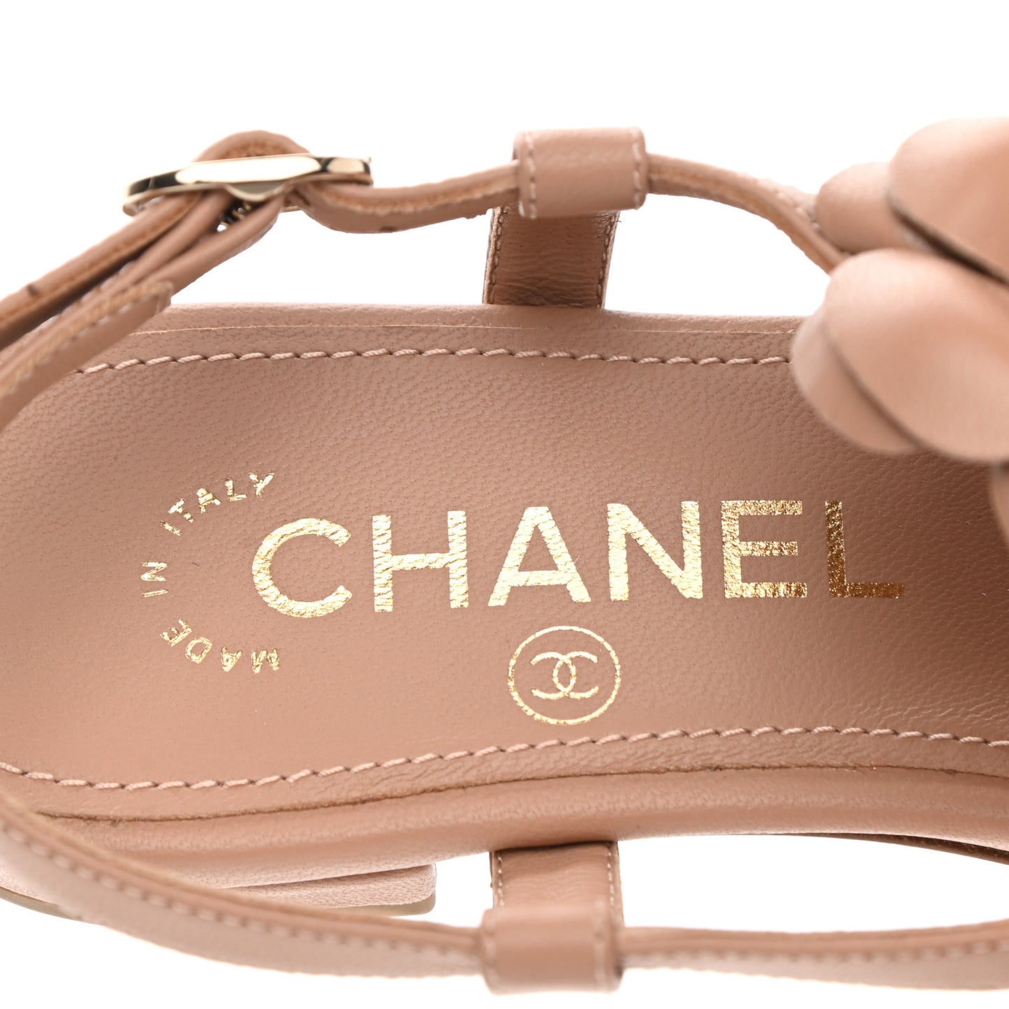 Lambskin Camellia Thong Sandals 35 Beige