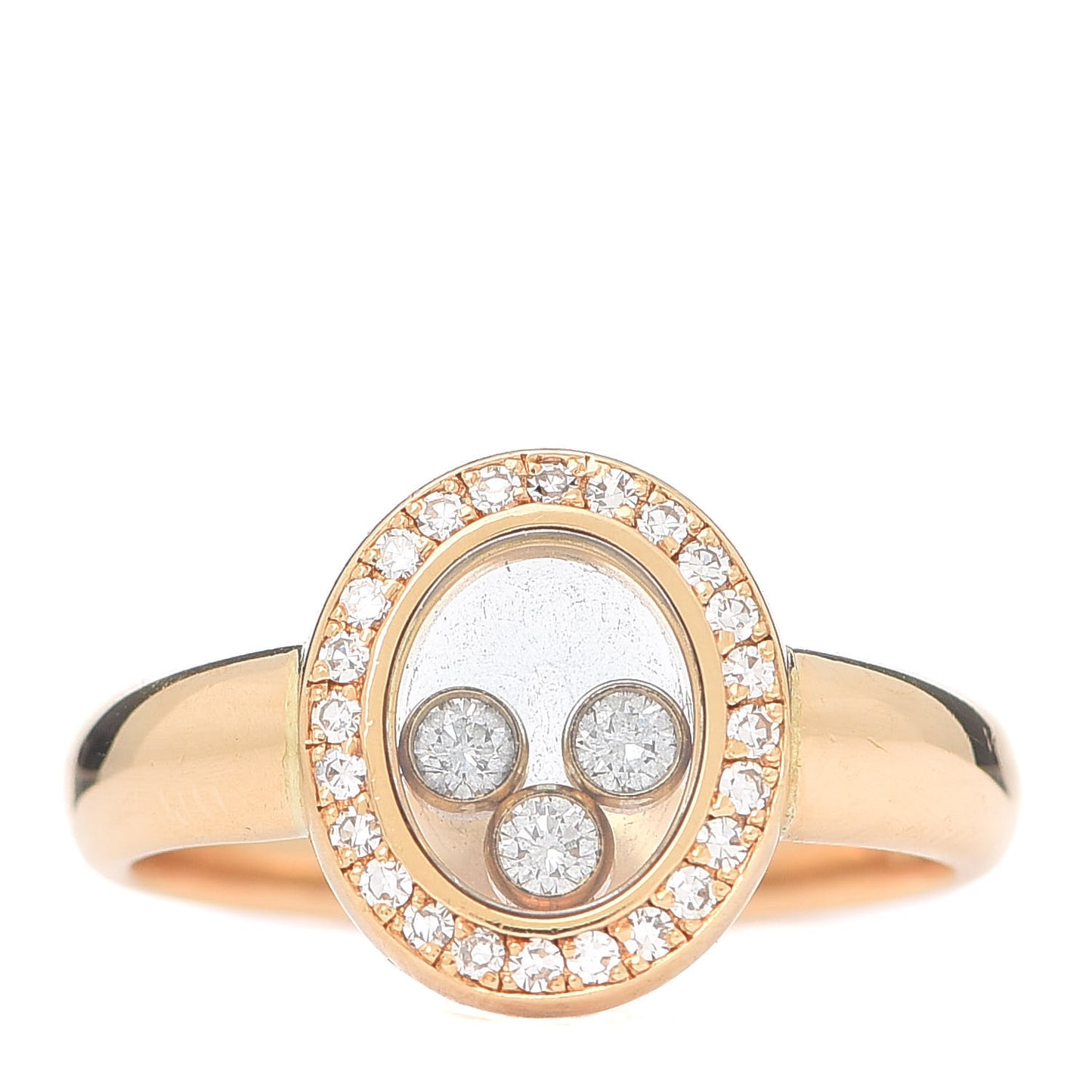 18K Yellow Gold Diamond 3 Happy Diamonds Oval Pave Ring 46 3.75