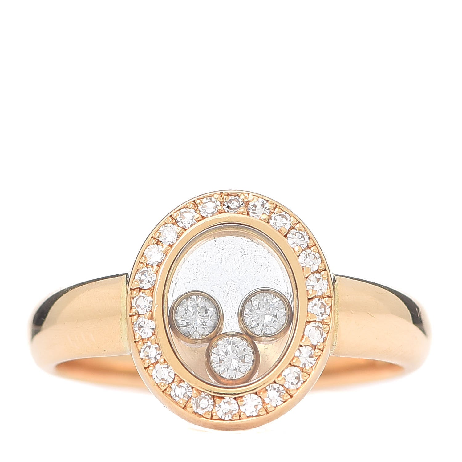 Chopard 18K Yellow Gold Diamond 3 Happy Diamonds Oval Pave Ring 46 3.75 1 of 5