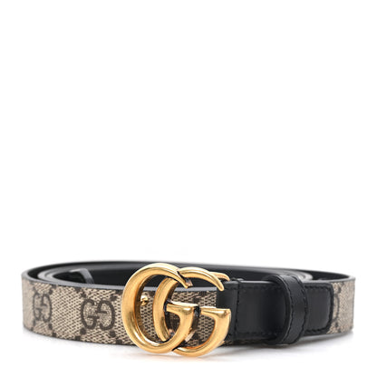 Gucci GG Supreme Monogram Matte Plutone Calfskin Double G 20mm Belt 120 48 Beige Ebony Black 1 of 4