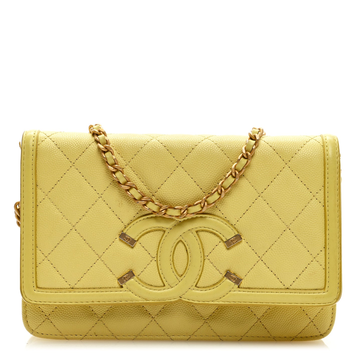 Caviar Quilted CC Filigree Wallet On Chain WOC Yellow