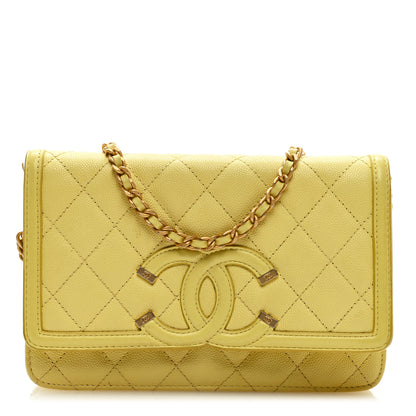 Chanel Caviar Quilted CC Filigree Wallet On Chain WOC Yellow 1 of 10